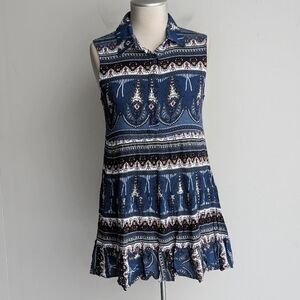 Sleeveless Blue Paisley Mini Dress